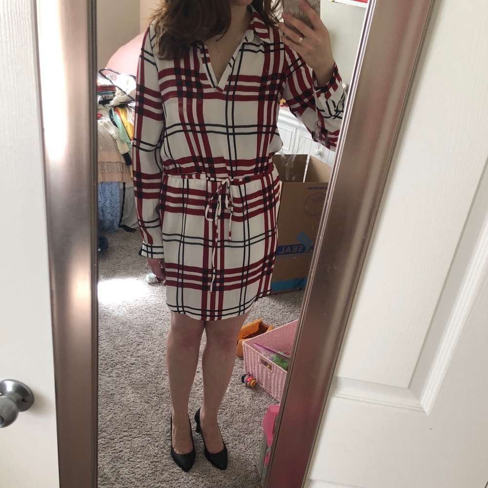 Red white and black striped dress